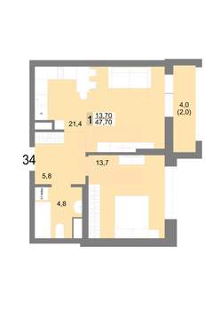 1-к квартира, вторичка, 48м2, 7/25 этаж