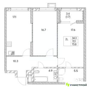 2-к квартира, вторичка, 74м2, 6/31 этаж