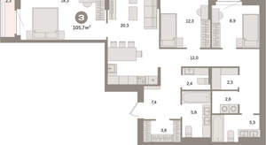 3-к квартира, вторичка, 106м2, 8/16 этаж