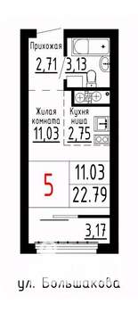 Студия квартира, строящийся дом, 23м2, 2/25 этаж