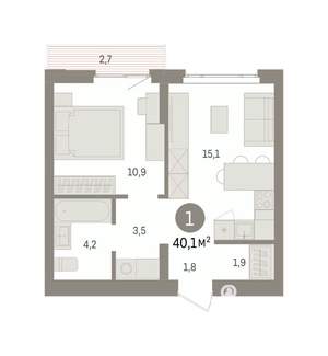 1-к квартира, вторичка, 40м2, 3/7 этаж
