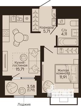 1-к квартира, вторичка, 39м2, 17/18 этаж