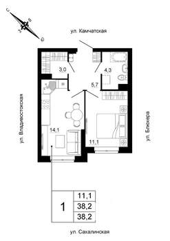 1-к квартира, строящийся дом, 38м2, 17/24 этаж