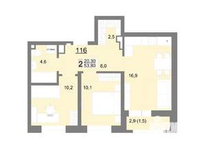 2-к квартира, вторичка, 54м2, 14/26 этаж