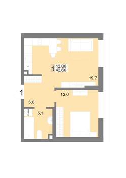 1-к квартира, вторичка, 43м2, 2/25 этаж