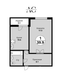 1-к квартира, вторичка, 40м2, 13/16 этаж