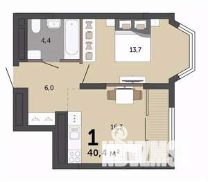 1-к квартира, строящийся дом, 40м2, 8/23 этаж