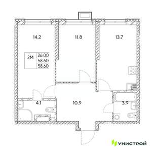 2-к квартира, вторичка, 59м2, 14/31 этаж