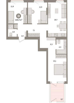 3-к квартира, вторичка, 101м2, 2/16 этаж