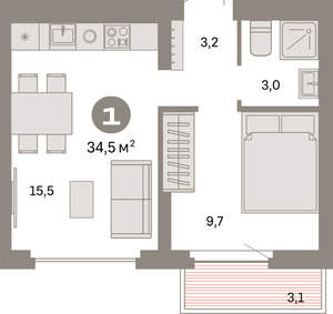 1-к квартира, вторичка, 35м2, 9/9 этаж