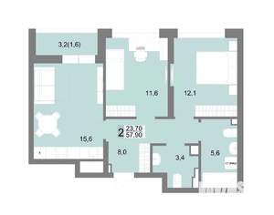 2-к квартира, вторичка, 58м2, 3/25 этаж