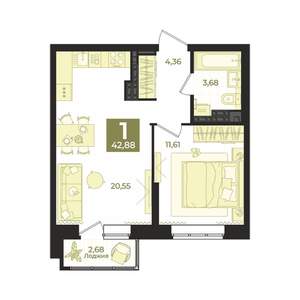 1-к квартира, вторичка, 43м2, 20/23 этаж