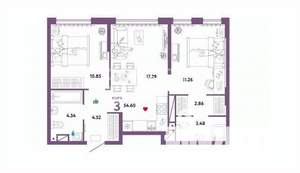 3-к квартира, строящийся дом, 55м2, 16/25 этаж