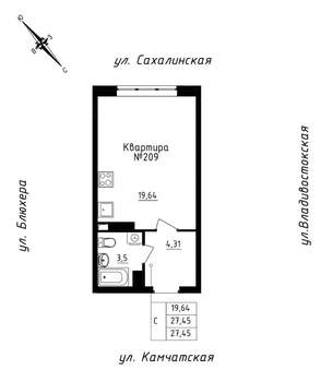 1-к квартира, строящийся дом, 27м2, 19/25 этаж