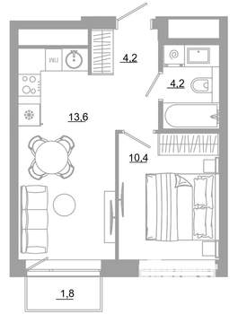 1-к квартира, вторичка, 34м2, 17/29 этаж