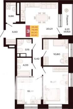 3-к квартира, вторичка, 84м2, 7/30 этаж