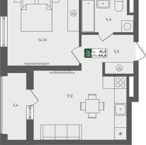 1-к квартира, вторичка, 45м2, 2/4 этаж