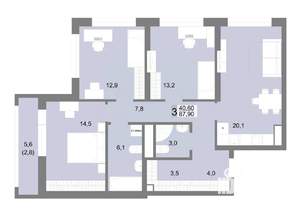 3-к квартира, строящийся дом, 88м2, 17/25 этаж