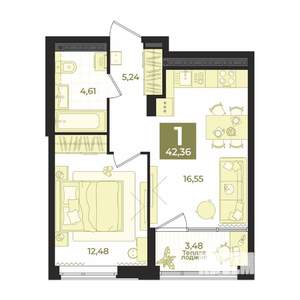 1-к квартира, вторичка, 42м2, 23/23 этаж