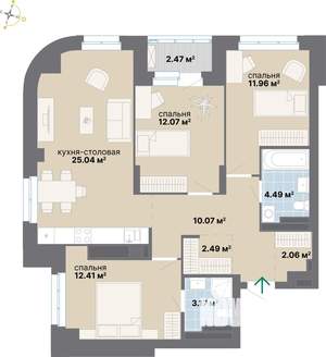 3-к квартира, вторичка, 86м2, 20/25 этаж