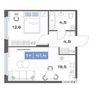1-к квартира, строящийся дом, 41м2, 3/17 этаж