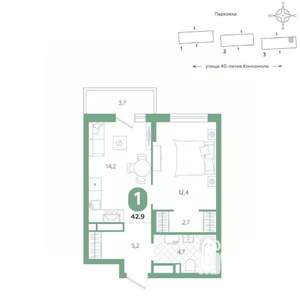 1-к квартира, вторичка, 43м2, 9/16 этаж