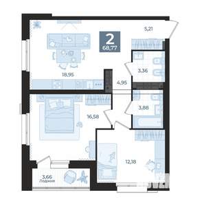 2-к квартира, вторичка, 69м2, 12/15 этаж
