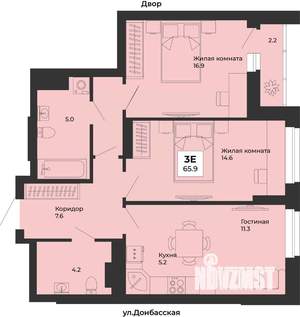 3-к квартира, строящийся дом, 66м2, 3/25 этаж