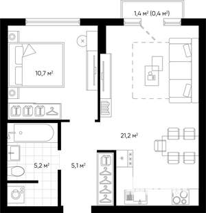 1-к квартира, строящийся дом, 43м2, 3/24 этаж