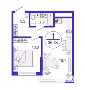 1-к квартира, строящийся дом, 37м2, 3/27 этаж