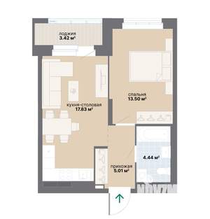 1-к квартира, вторичка, 44м2, 14/25 этаж