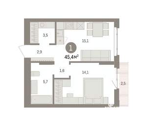 1-к квартира, вторичка, 45м2, 5/16 этаж