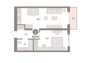 1-к квартира, вторичка, 53м2, 3/15 этаж