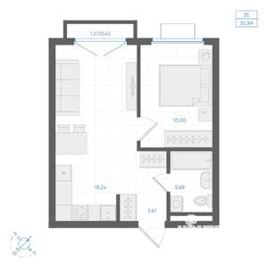 2-к квартира, вторичка, 36м2, 4/4 этаж