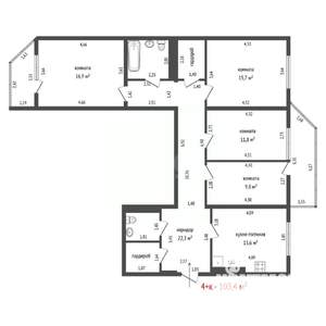4-к квартира, вторичка, 103м2, 1/10 этаж