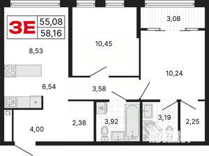 3-к квартира, вторичка, 58м2, 20/25 этаж