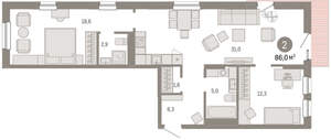 2-к квартира, вторичка, 86м2, 12/17 этаж
