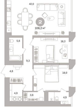 2-к квартира, вторичка, 108м2, 10/25 этаж