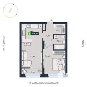 1-к квартира, строящийся дом, 50м2, 15/31 этаж