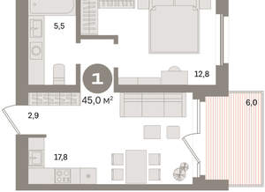 1-к квартира, вторичка, 45м2, 4/24 этаж