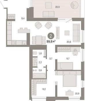 2-к квартира, вторичка, 100м2, 7/8 этаж