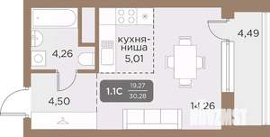 Студия квартира, вторичка, 30м2, 24/24 этаж