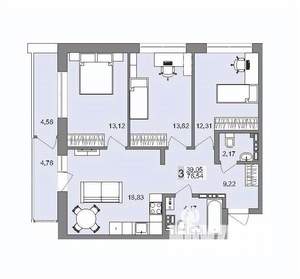 3-к квартира, вторичка, 74м2, 24/25 этаж