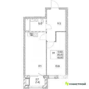 1-к квартира, вторичка, 47м2, 19/31 этаж