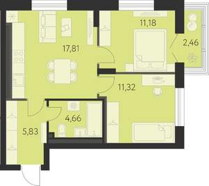 2-к квартира, вторичка, 52м2, 12/31 этаж