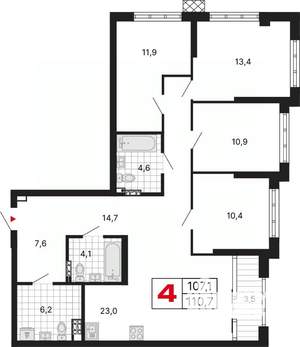 4-к квартира, вторичка, 111м2, 3/15 этаж