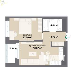 1-к квартира, строящийся дом, 41м2, 26/26 этаж