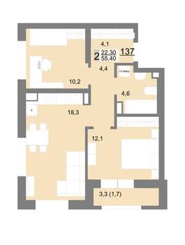 2-к квартира, вторичка, 55м2, 17/26 этаж