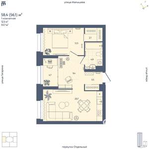 1-к квартира, вторичка, 56м2, 6/29 этаж