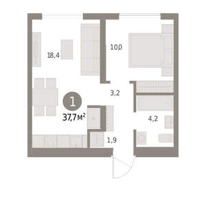 1-к квартира, вторичка, 38м2, 1/16 этаж